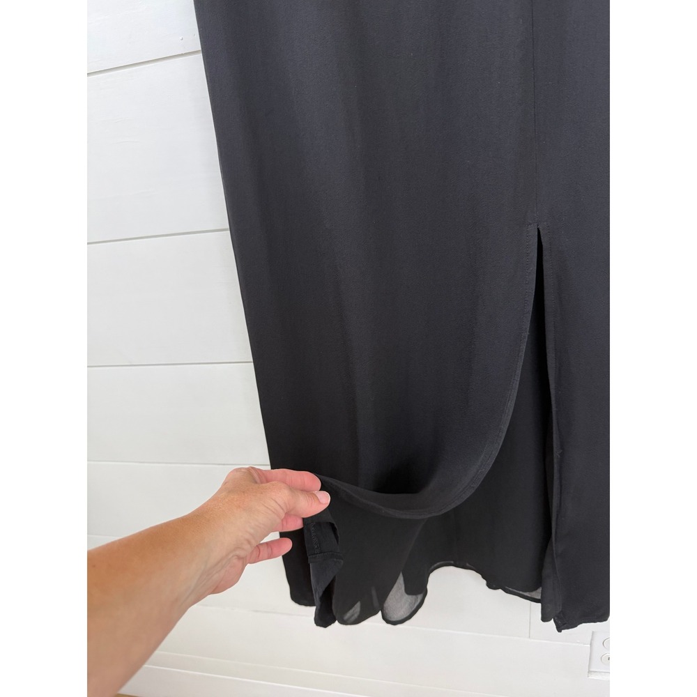 Sophie Rue Black Slip Midi Dress Seamed Bust Side Slit Minimalist M - Picture 3 of 9
